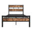 Rustic Vintage Twin Bed - Strong Metal Frame With Slats Wood Headboard No Box Spring Comfortable Sleep Platform Needed Space Saving Easy To Assemble