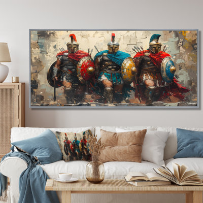Multicolore grecs Warriors prêt pour la bataille - armée, impression d'art mural