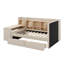 Lit de jour rembourré avec tiroirs, tablettes, armoires rabattables et table d'appoint-776264296