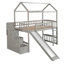 Lit mezzanine simple avec deux tiroirs et glissade, lit maison avec glissade, gris-58359891