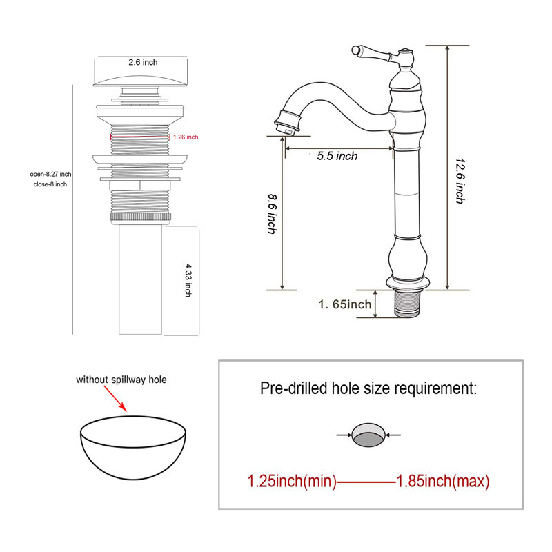 Bathroom Vessel Faucet  360° Swivel Bowl Sink Faucet Single Hole 1 Handle Matching Pop Up Drain Stopper, Antique Brass