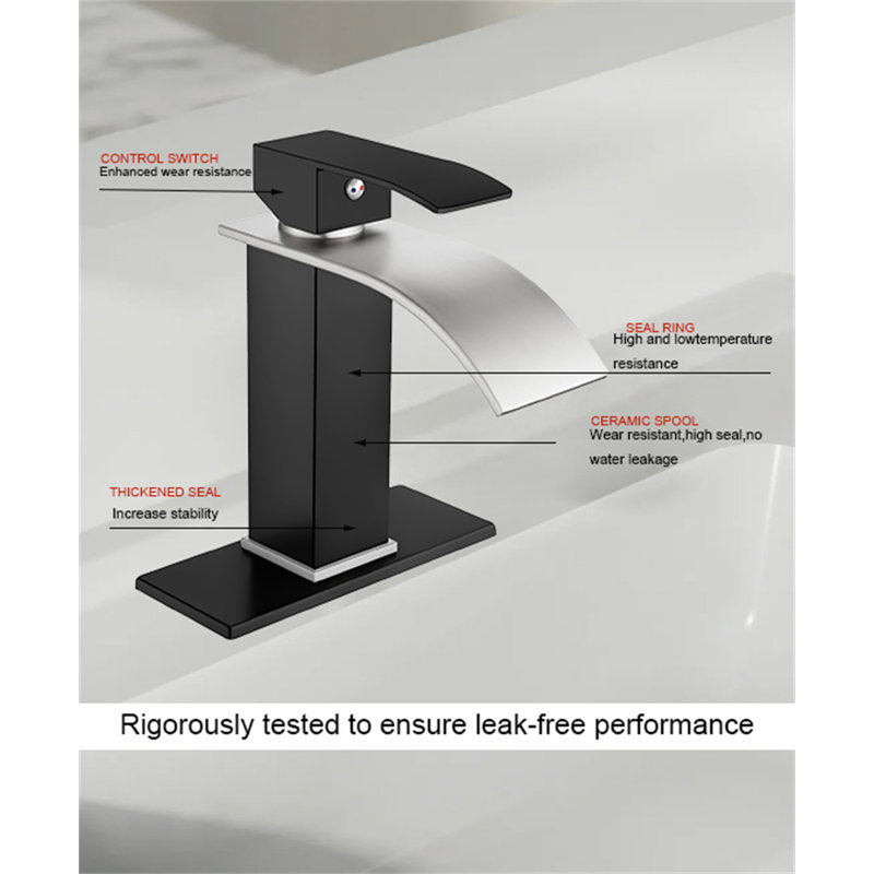 Robinet pour salle de bain à poignée simple avec drain escamotable de qualité commerciale, Noir mat; nickel brossé