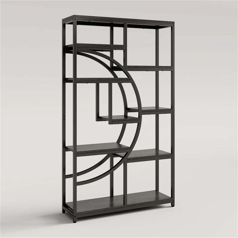 Bibliothèque industrielle avec neuf tablettes ouvertes pour le rangement de bureau à domicile et la décoration de salon