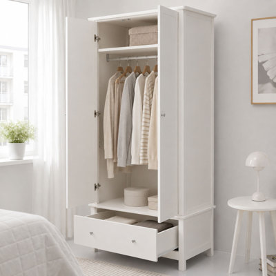 Nairn 2-Door & 1-Drawer Wardrobe, Stylish White Bedroom Storage