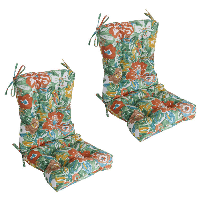 Coussins de chaise d'extérieur capitonnés (ensemble de 2), L 18 po x P 18 po, Blanc / brume soleil rivière florale
