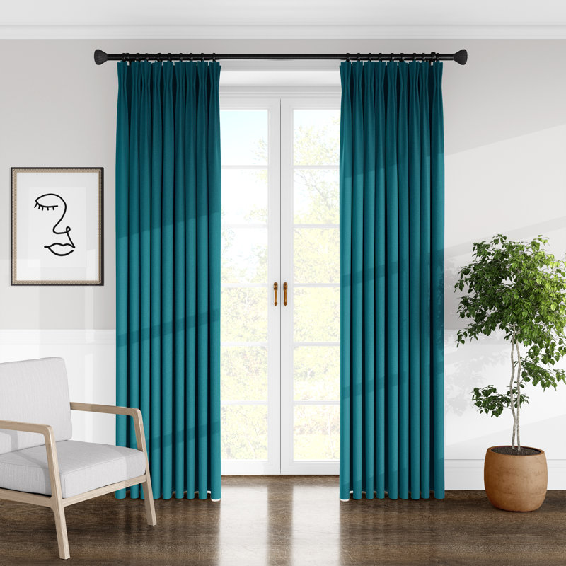Alia Velvet Solid Color Pinch Pleat Curtain Panels, Aloe, 20" W x 120" L