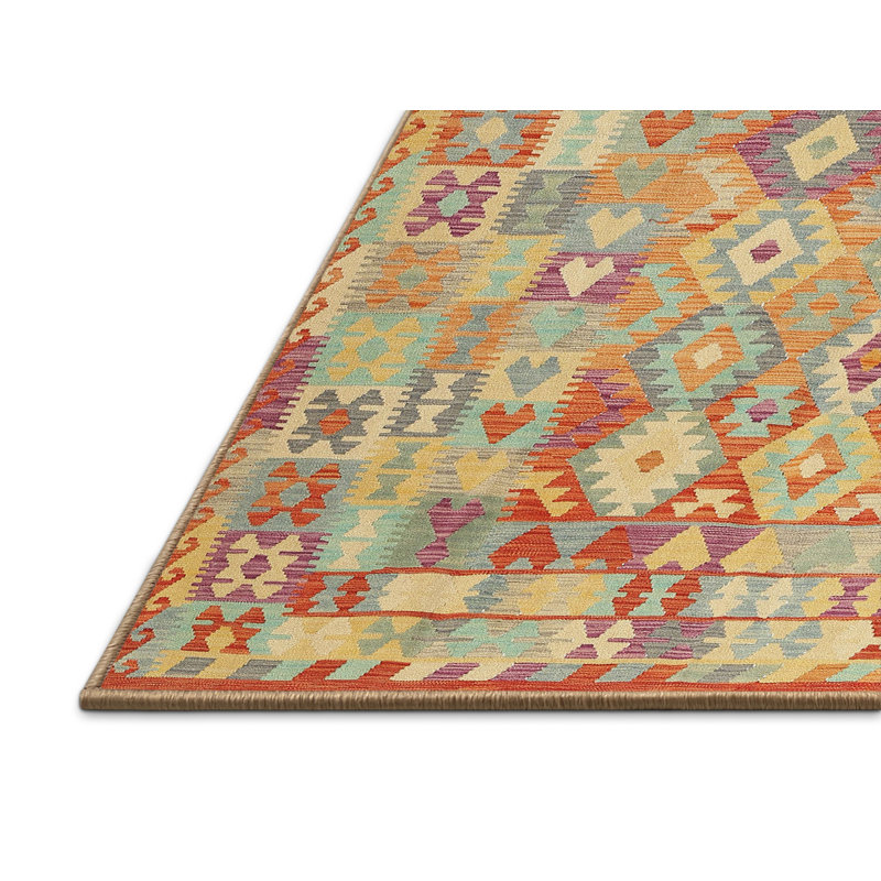 Tapis orange/jaune/vert contemporain Agusta, Rectangle 6 pi 0 po x 9 pi 0 po