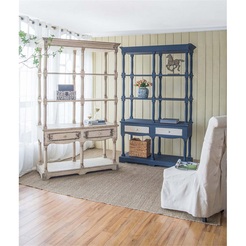 Bibliothèque Adela de style campagne française en bois, 130 x 50 x 207 cm