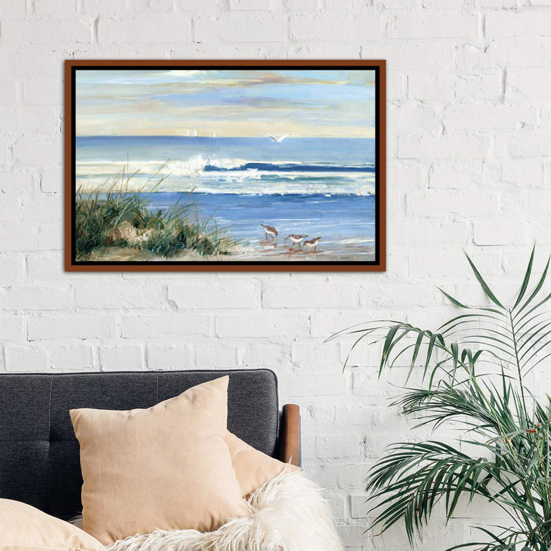 «Beach Combers» par Sally Swatland - reproduction d'art, Toile avec cadre flottant, H 26 po x l 40 po, Classic Wood