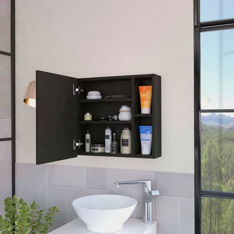 Armoire à pharmacie à 2 tablettes avec miroir, Noir
