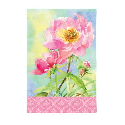 Grand drapeau de jardin en suède pivoine rose