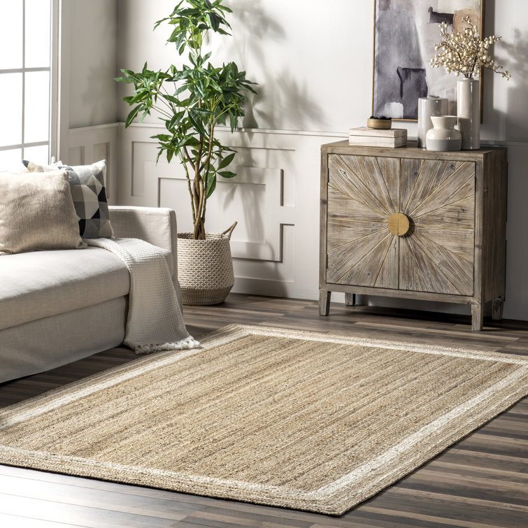 Ankita Bordered Jute Area Rug for Dining Room Living Room Kitchen, Off White/Natural