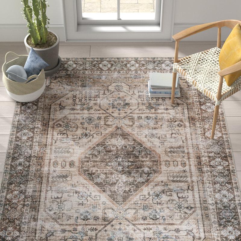 Ecker Medallion Machine Washable Area Rug for Living Room Bedroom Dining Room Kitchen, Rectangle 6' x 9'