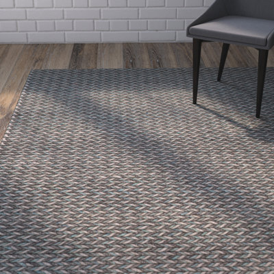 Abasi-Ima Hand Tufted Wool/Viscose/Cotton Solid Color Rug in Gray/Turquoise