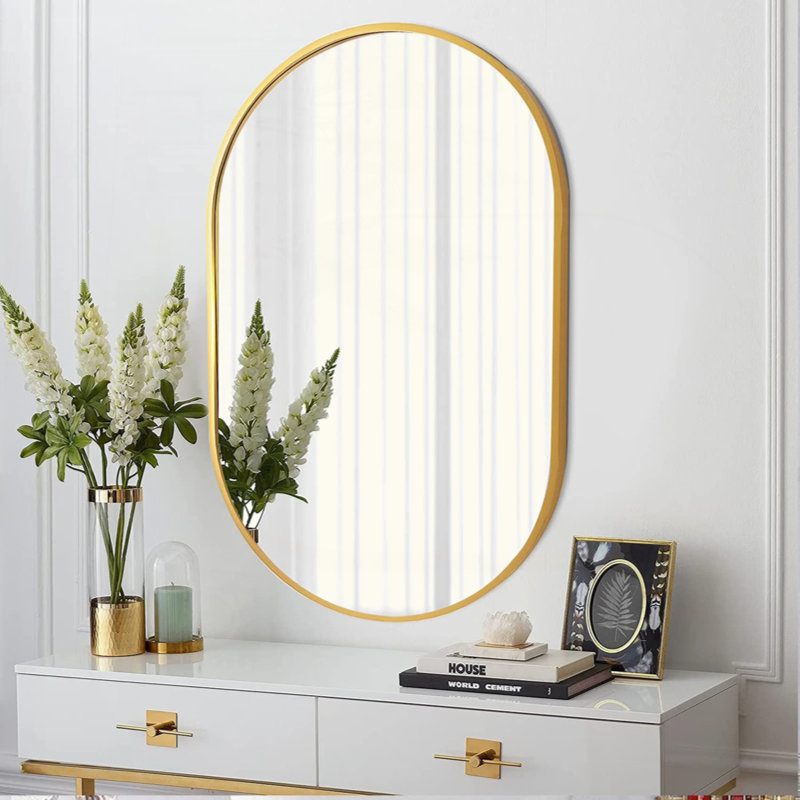 Miroir ovale en métal, Doré, 28 po x 20 po