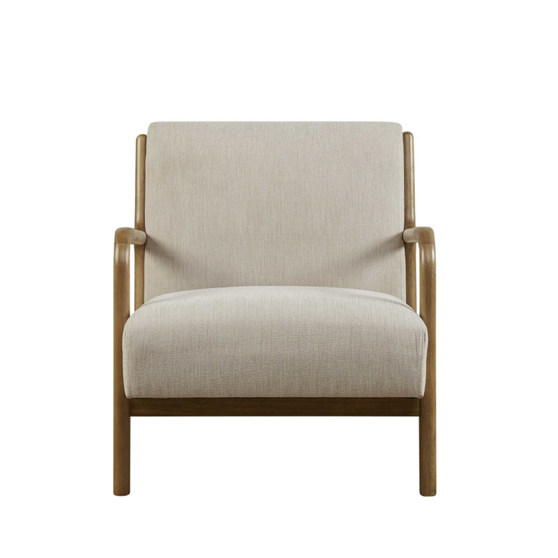 Chic fauteuil Mid-Century avec revêtement en bois massif et revêtement de chaise inspiré