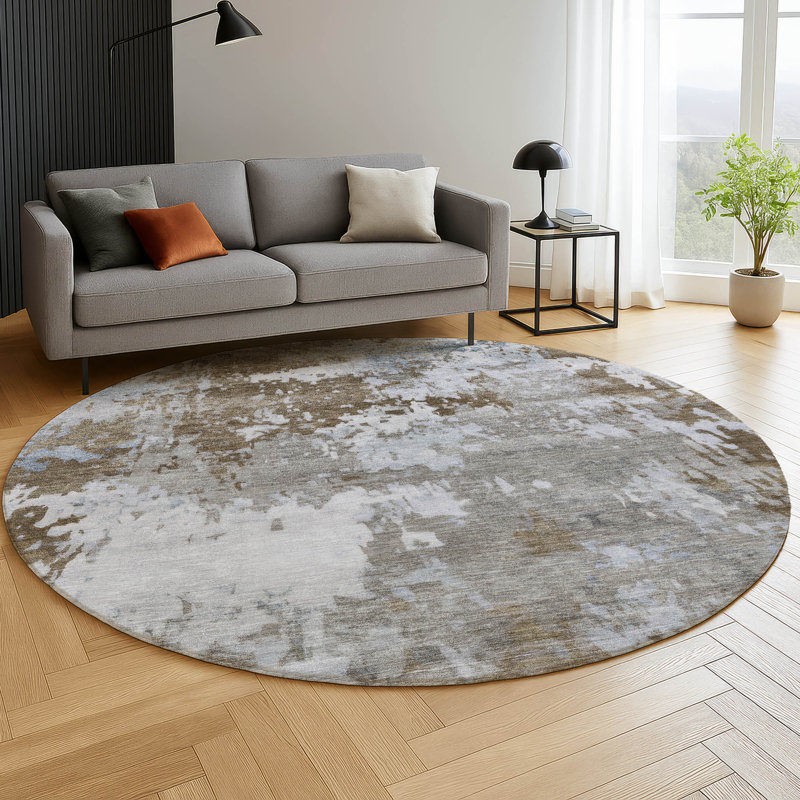 Premium Machine Washable Mayfield AMF2142 abstract Rug, Chocolate, 8' Round