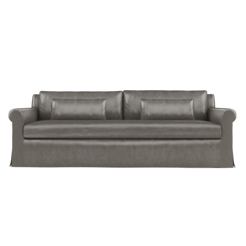 Canapé à accoudoirs arrondis Ludlow, Ponce rétro en cuir, H 34 po x l 84 po x P 38 po, Brun foncé