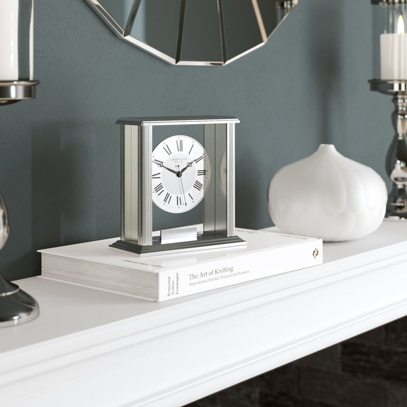 Traditional Analogue Metal Tabletop Clock, Silver
