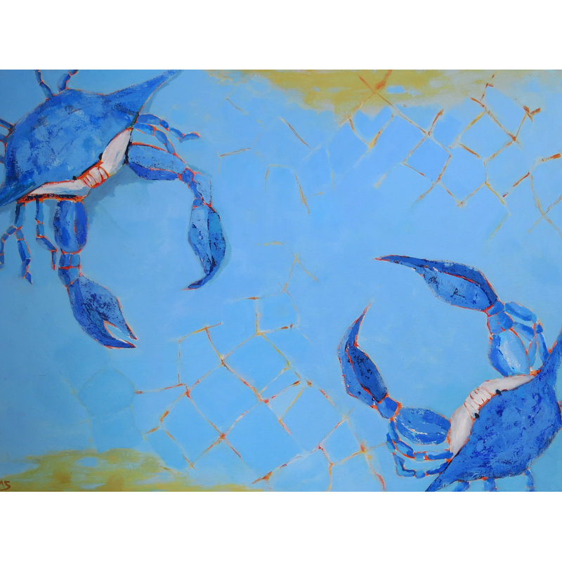 «Blue Crabs» par Phyllis Adams - peinture encadrée, H 17,25 po x l 21,25 po