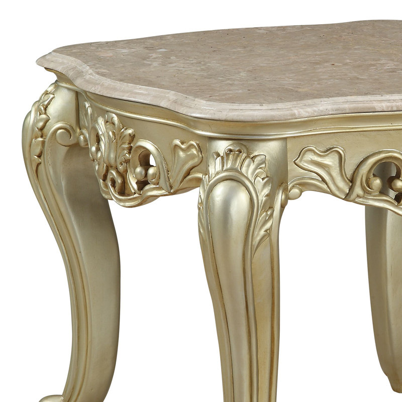 Table de bout, plateau en marbre naturel et finition ivoire doré