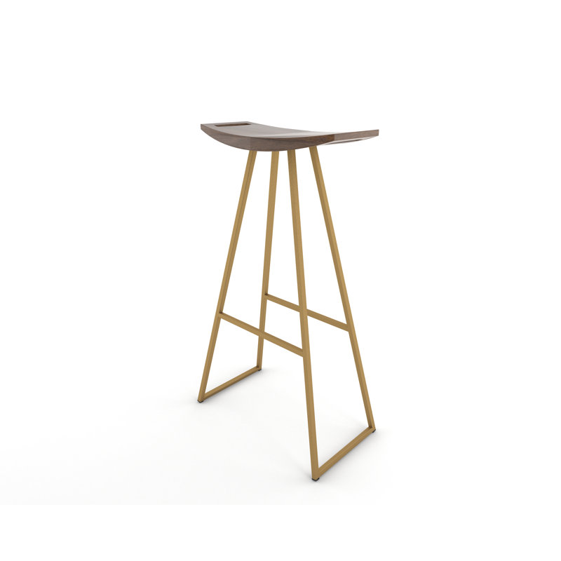 Robert Counter Stool with Metal Frame, Walnut, Bar Stool (30" Seat Height), Brassy Gold