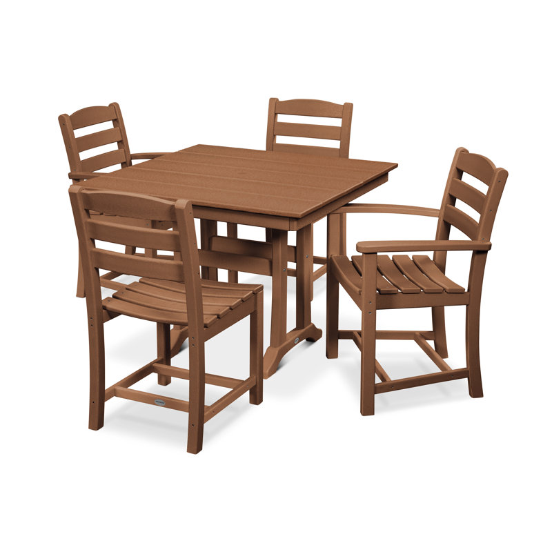 POLYWOOD La Casa Café 5-Piece Farmhouse Dining Set with Trestle Legs, Teak
