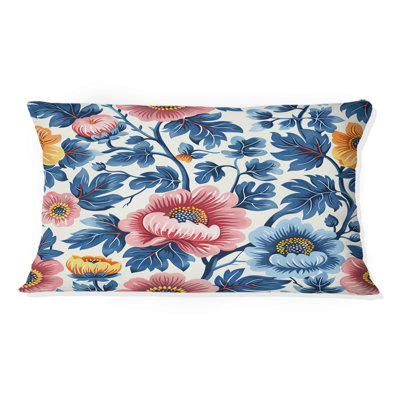 Coussin lombaire à fleurs bleues et florales III