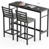 Outdoor Patio Bar Set, Rectangular Bar Tables, 3 Piece 2 Cushioned 41" Bar Stools, Table and Chairs Set for Poolside, Backyard, Porch