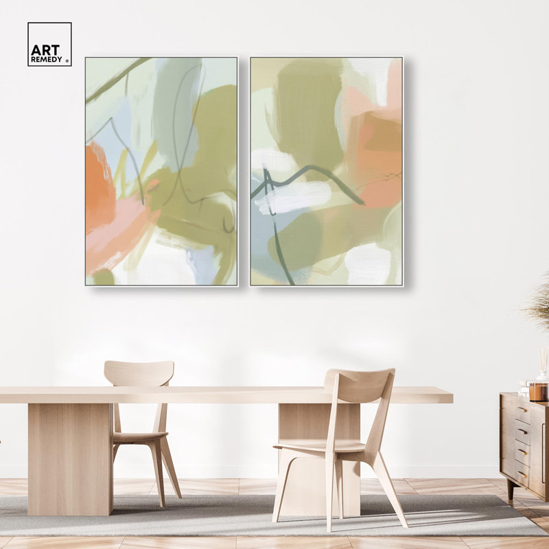 Misted Tones Diptych Canvas Print Blue Wall Art Set by Art Remedy, Black Frame, 10 x 15, H 55 po x l 37 po, Cadre blanc
