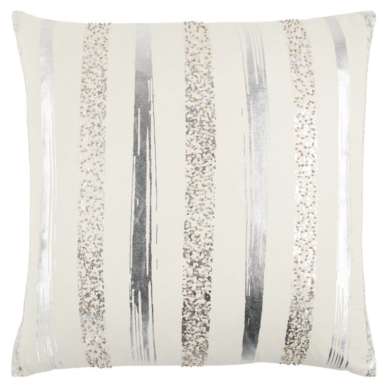 Sequined Cotton Throw Pillow, 20"W x 20"L, Ivory/Brown, Polyester