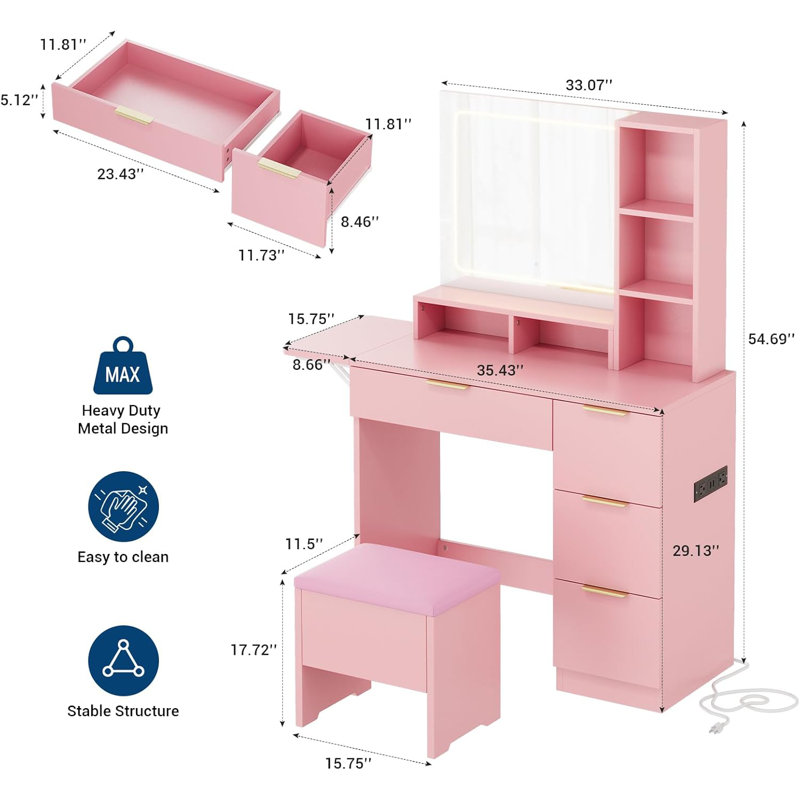 Vanity Desk with Mirror and Lights