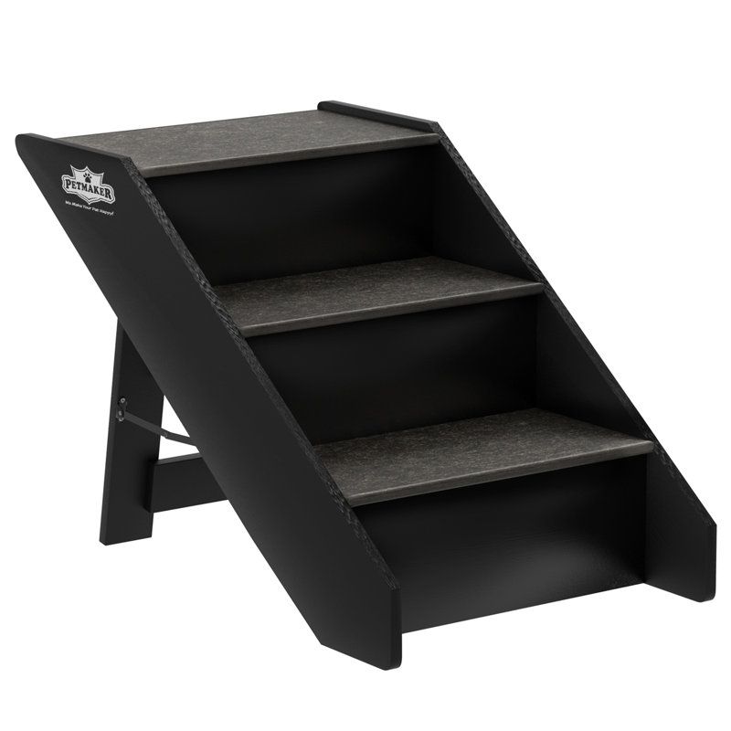 PETMAKER Foldable 3-Step Nonslip Pet Stairs, Dark Gray