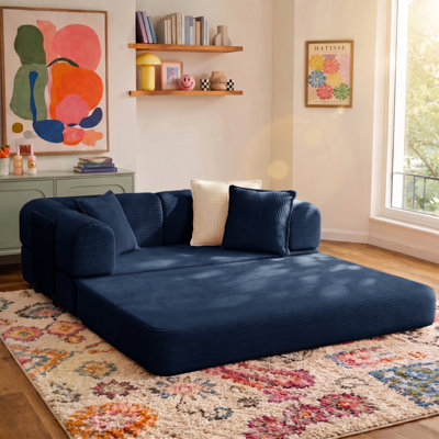 Canapé-lit convertible en velours côtelé de 150 cm de large, canapé de sol pliable et modulable avec mousse à haute résilience, housse amovible et lavable, aucun assemblage requis, canapé compressé livré dans une boîte