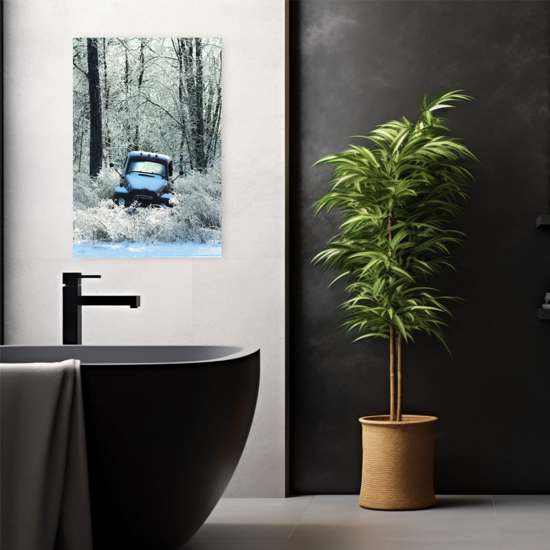 Art rétro contemporain de forêt abstraite glacée, H 24 po x l 16 po