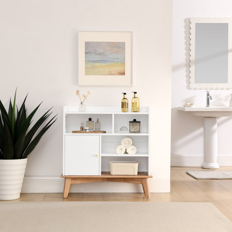 Armoire de rangement de couleur assortie avec base et pieds en bois massif, bibliothèques pour armoire de salle de bain