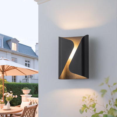 Black Indoor Outdoor LED Wall Sconce, IP54 Waterproof Matte Black Light Fixture for Porch Patio Entryway Garage, Modern Purse Design 10W Dimmable, 6.3" Wide