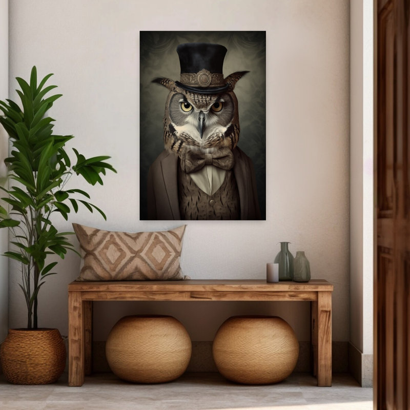Art contemporain rétro, hibou rétro, forêt, H 48 po x l 32 po