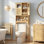Armoire de toilette 66,93 po en bois original avec portes doubles en rotin