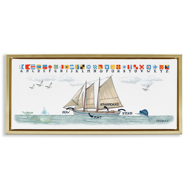 Drapeaux de voile nautique, Cadre flottant métallique doré, H 14 po x l 31 po