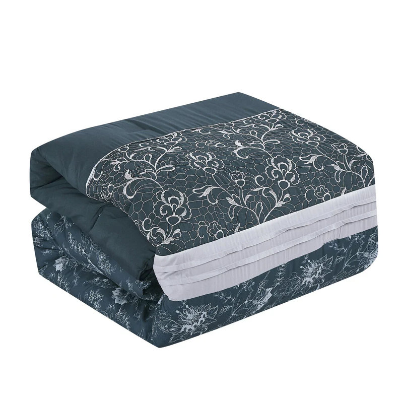 Ensemble d'édredon floral 7 pièces bleu blanc, Édredon de très grande taille et 6 pièces suppl