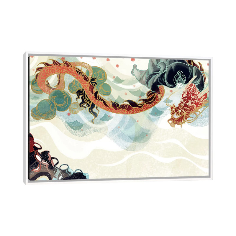 Dragon's Treasure 1 Piece Painting on Canvas, 66.04 cm H x 45.72 cm W, White Framed
