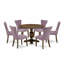 Ensemble de table de salle à manger 7 pièces composé d'une table de salle à manger ronde avec piédestal et 6 chaises Parson rembourrées en lin Dahlia, patiné Jacobean-1838500053