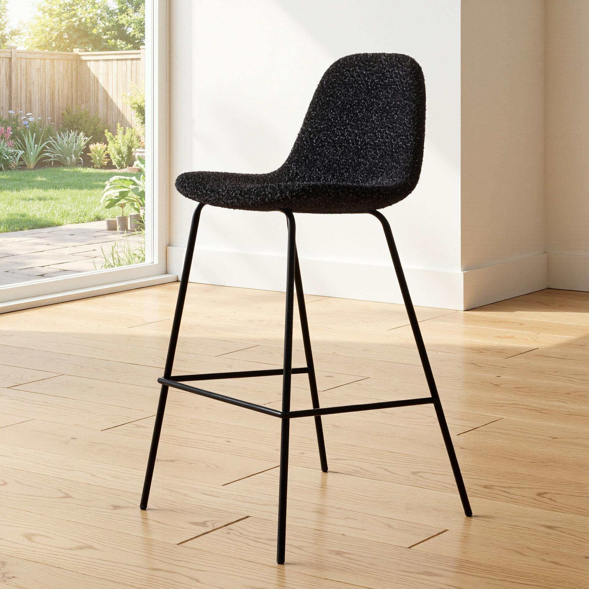 Kody Upholstered Bar & Counter Stool, Counter Stool (23.5" Seat Height), Black Boucle