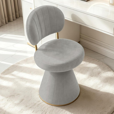 Tabouret de coiffeuse pivotant à 360° sans roulettes XUEGW, chaise d'appoint confortable et rembourrée avec soutien dorsal, meuble polyvalent pour garde-robe, chambre et salon (gris)