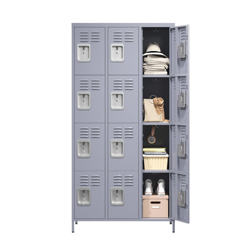 12 casiers en métal de 72 po de hauteur avec serrure pour les employés, armoire de rangement pour garage à domicile, Gris