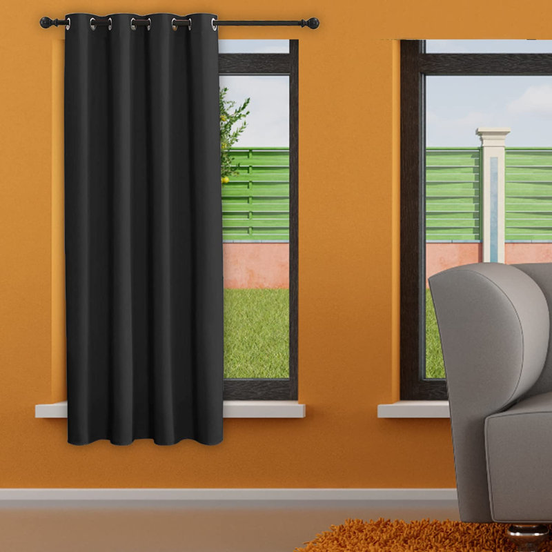 Panneau de rideau simple occultant et isolant en lin de couleur unie avec œillets, Noir, L 52 po x L 13,93 po