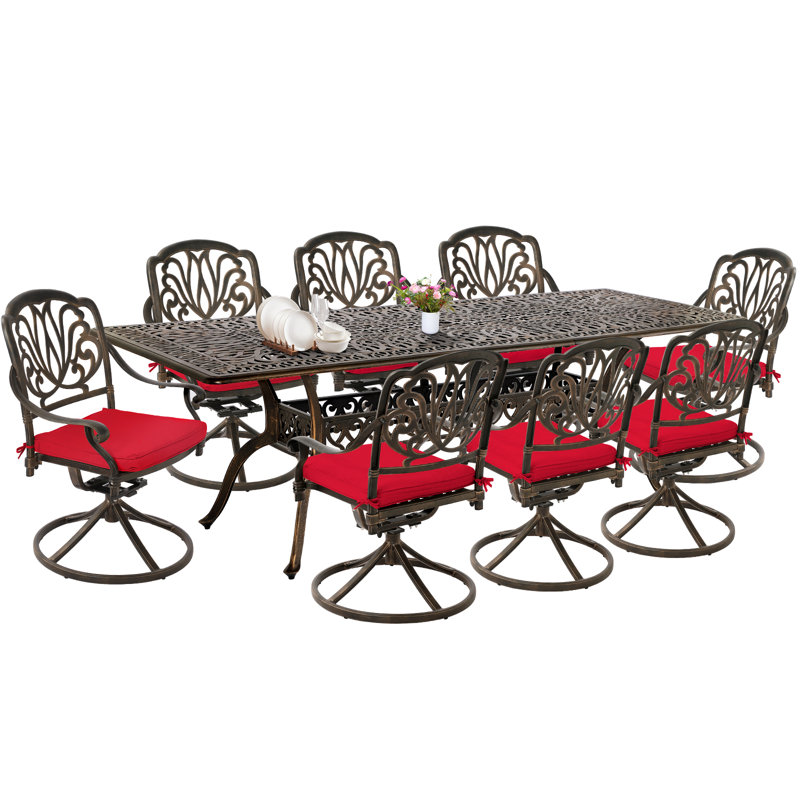 Ensemble de salle à manger rectangulaire en aluminium pour 8 personnes 86,6 po Andromede, Rouge
