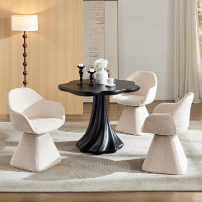 37" Round Fiberglass Petal Dining Table Set for 3 People, Breakfast Nook Table with 180° Swivel Velvet Chairs for Apartment & Dining Area