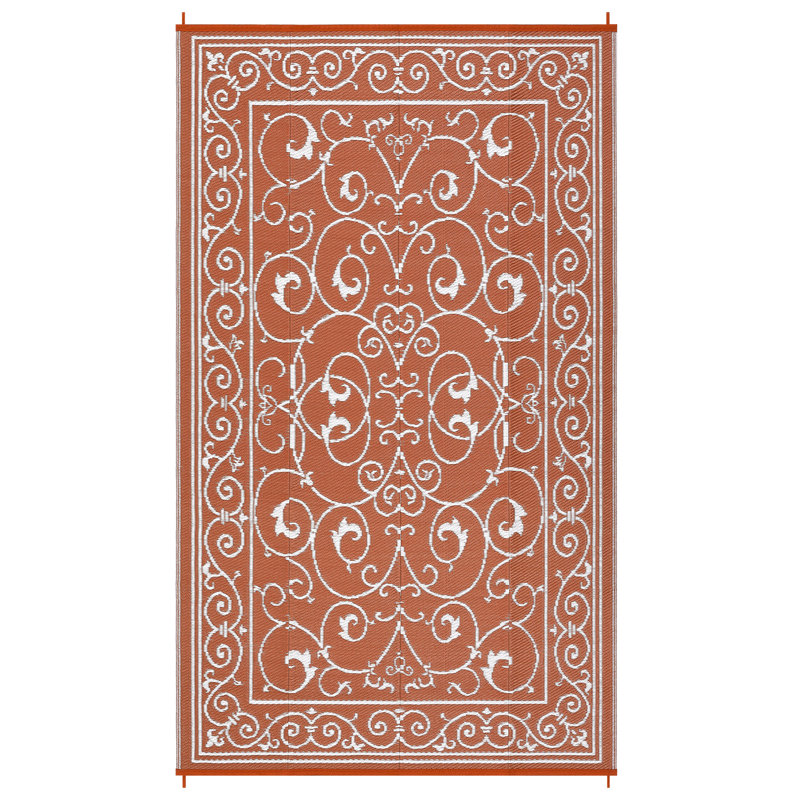 Reversible Outdoor Area Rug – Waterproof & UV Resistant Plastic Carpet – Modern Gray Design – Easy to Clean – 9x18ft, Red